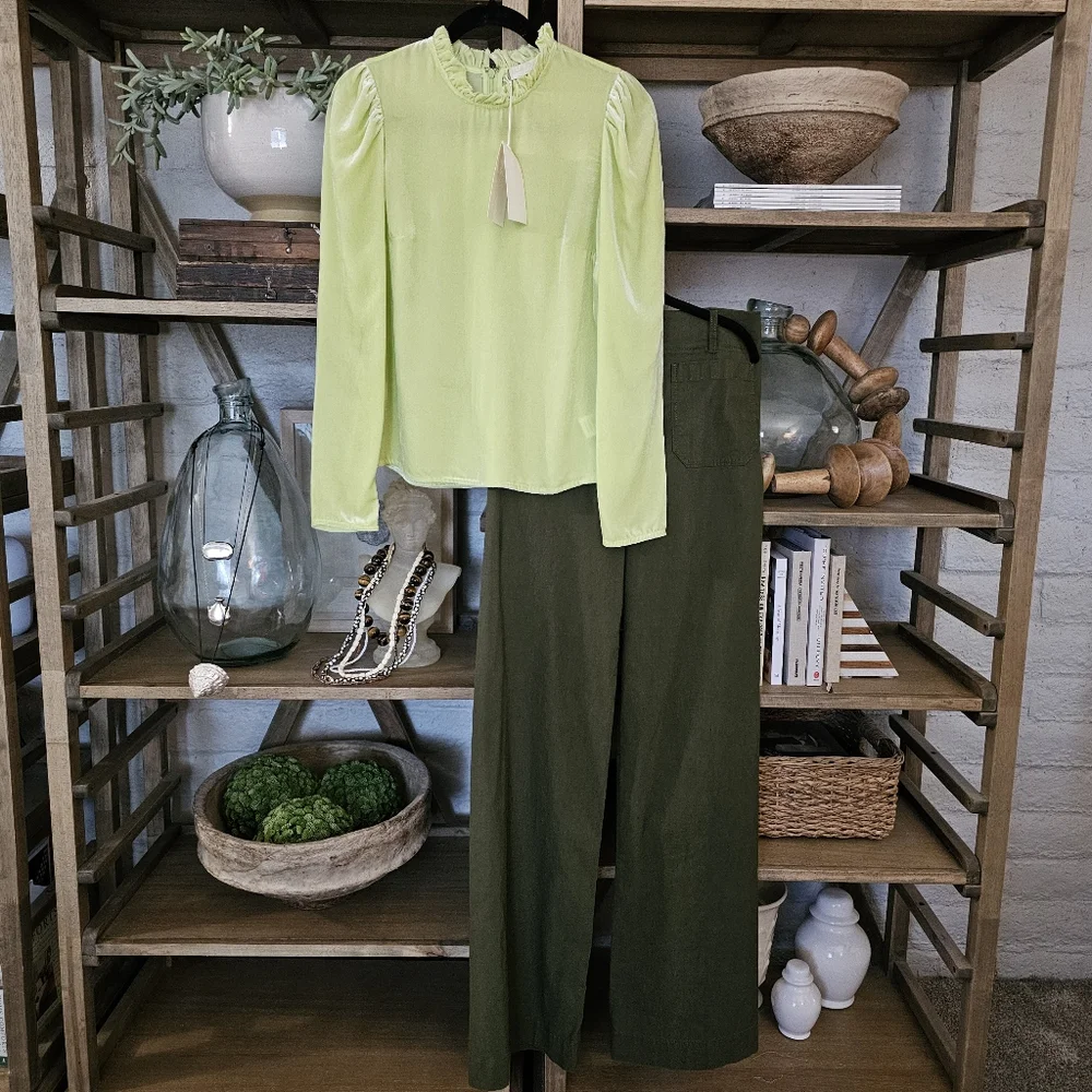 Ulla Johnson Marlena Pistachio Silk Blend Bohemian Velvet Blouse NWT
